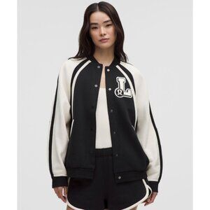 New Lululemon Scuba Oversized Collegiate Jacket Black Light Ivory S M XL